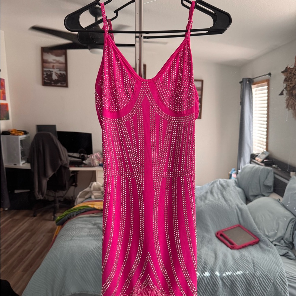 Pink Rhinestone Embellished Dress